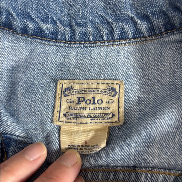 VTG Y2K Polo Ralph Lauren Sport Denim Jacket Youth Sz 5 Cropped Raw Hem - Picture 3 of 6